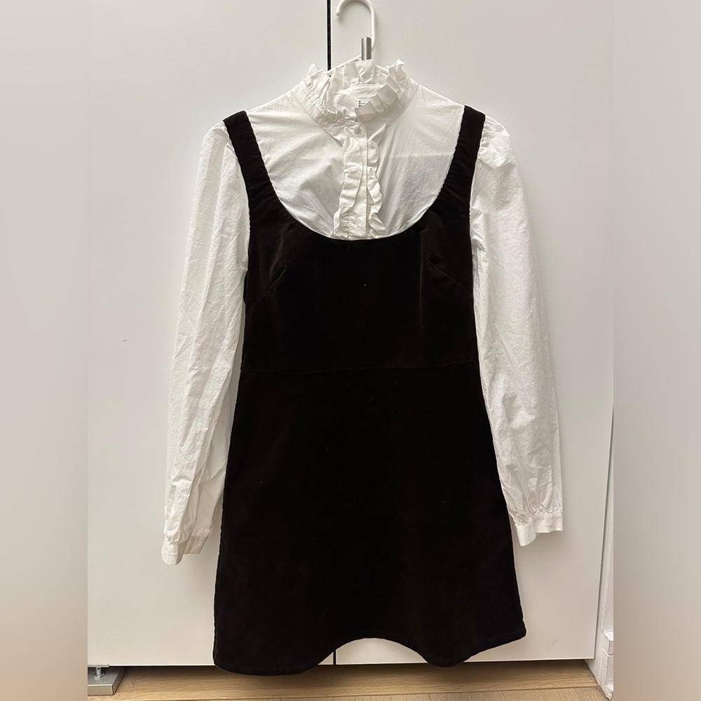 & other stories corduroy mini shirt dress in white and brown. Size 6